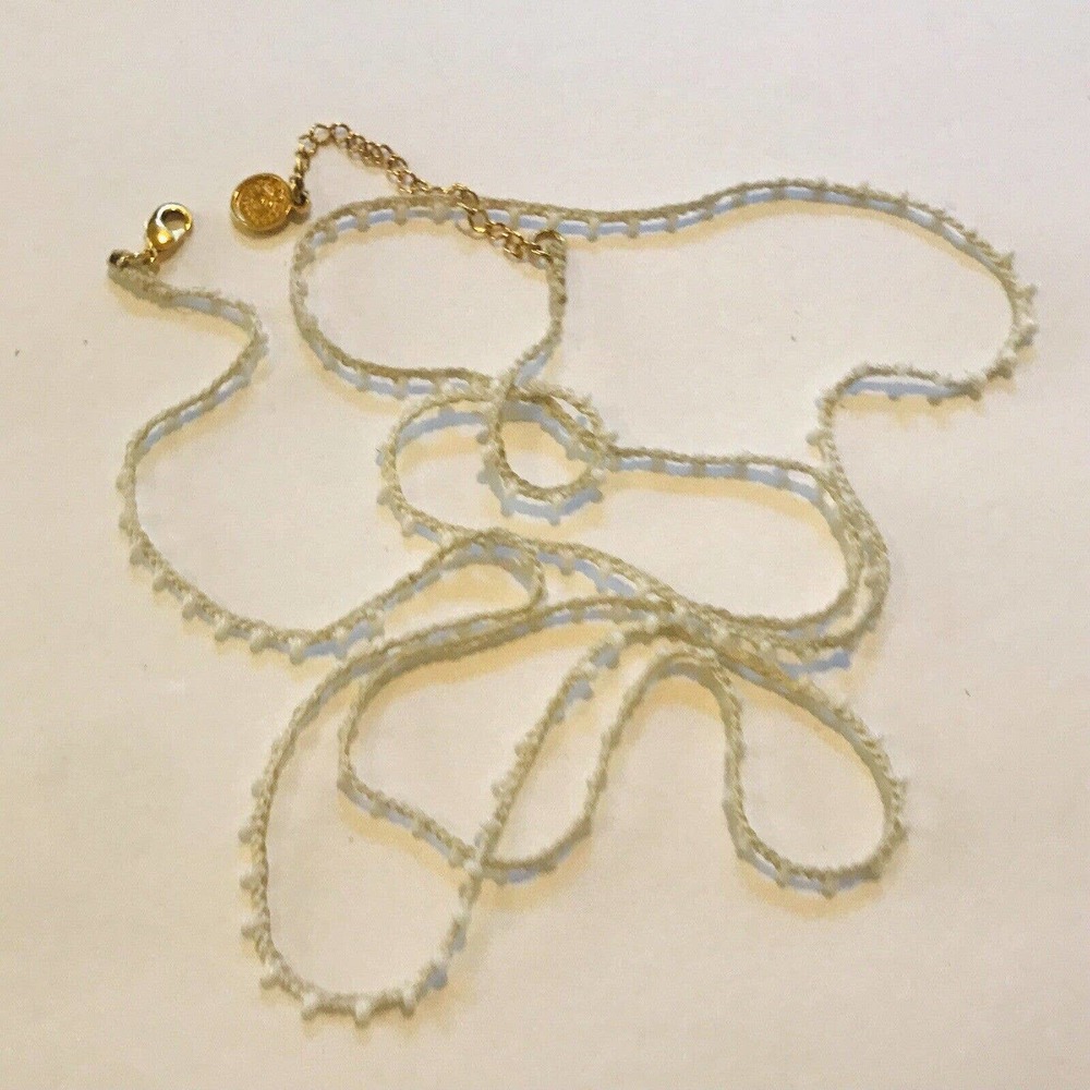 Blee Inara Necklace Tiny White Beads Rope Thread 32-34" Adjustable Signed